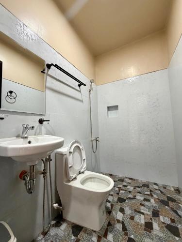 a bathroom with a toilet and a sink at Siquijor Travellers Inn in Siquijor