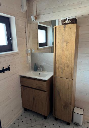 a bathroom with a sink and a mirror at Gołąbek Stronie Śląskie in Stronie Śląskie