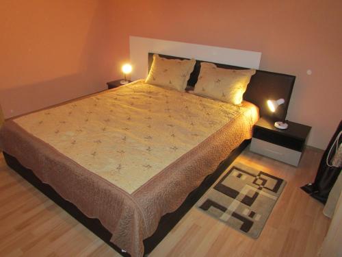 a bedroom with a large bed with two pillows at Central Accommodation Baile Felix in Baile Felix