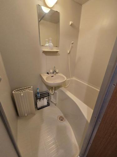a bathroom with a sink and a tub and a mirror at Karawaru Stay 浦安 B303 Disney 9min in Tokyo