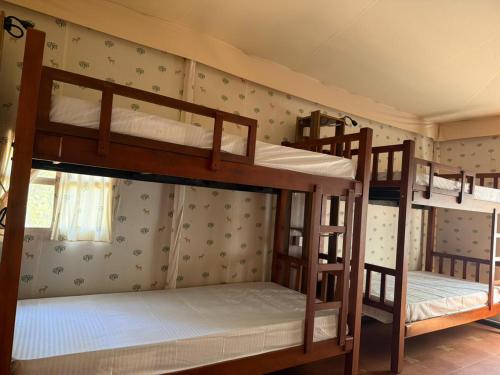 a room with three bunk beds in a room at The Wild Deck - Chikkamagaluru in Chikmagalūr