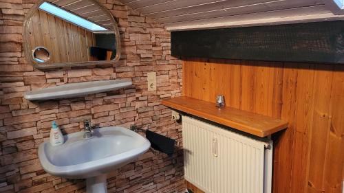 a bathroom with a sink and a mirror at Ferienwohnung Jochen Riederer in Neualbenreuth