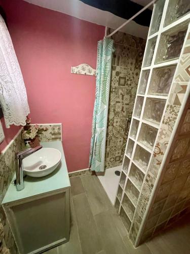 a bathroom with a sink and a shower at Bed Breakfast - Casa Rural in Úbeda
