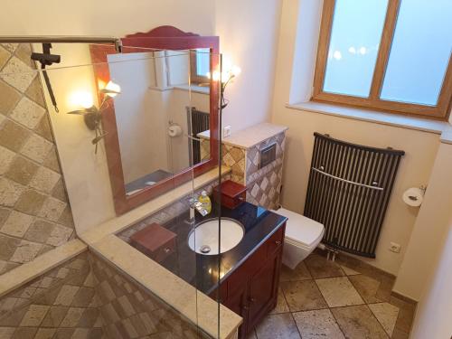 a bathroom with a sink and a toilet at Bauernhaus Premium in Fehmarn