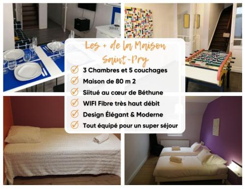 a collage of pictures of a room with a bed at La Maison Saint-Pry in Béthune
