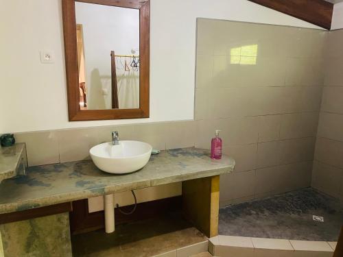 a bathroom with a sink and a mirror at Villa BOUDDHA- Raiatea in Uturoa
