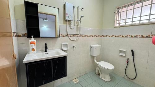 a bathroom with a toilet and a sink and a mirror at De'Bestari Homestay in Ipoh