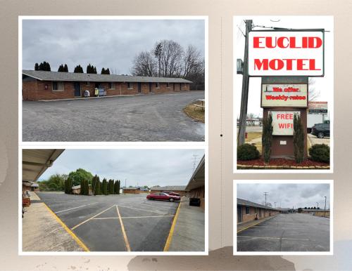 a collage of four pictures of a motel at Euclid Motel in Bay City