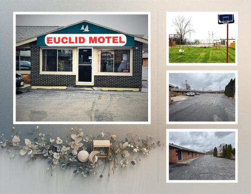 a collage of four pictures of a stupid motel at Euclid Motel in Bay City