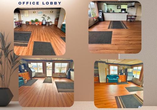 four images of a living room and an office lobby at Euclid Motel in Bay City