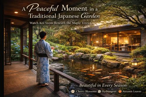 a research moment in a traditional japanese garden at Sakahijiri Nikko in Nikko