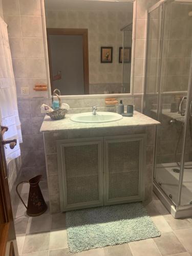a bathroom with a sink and a shower at Villa Conde, Piscina, Barbacoa y Gran Patio in Prado
