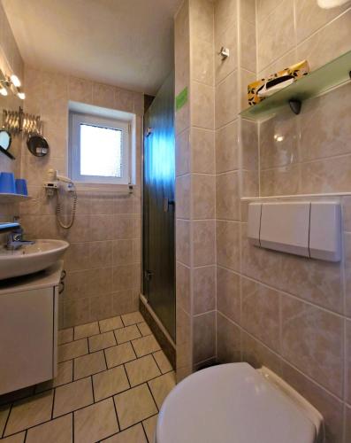 a bathroom with a toilet and a sink at Haegerende _Seitensprung_ in Groß Kirr