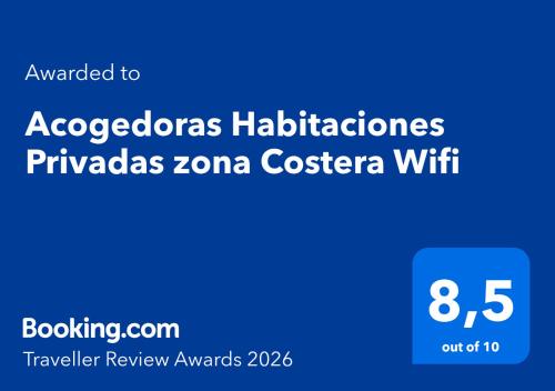 Acogedoras Habitaciones Privadas zona Costera Wifi