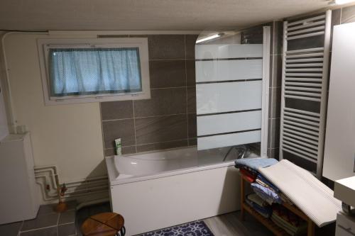 a bathroom with a bath tub and a window at Accueil Porte-Dunoise in Orléans