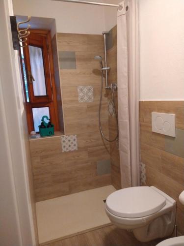 a bathroom with a toilet and a shower at Casa nonna Gina in Genoa