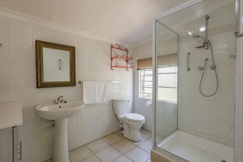 a bathroom with a toilet and a sink and a shower at Ulifalodge whitehouse in Hillcrest