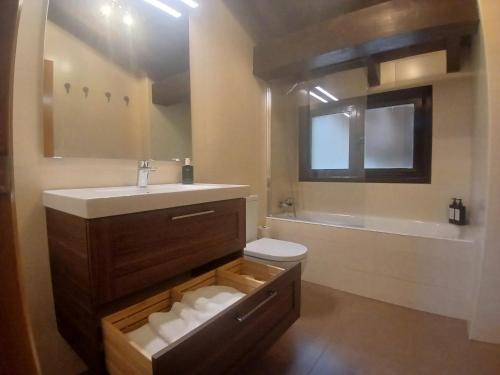 a bathroom with a sink and a toilet and a tub at Leku eder in Areatza