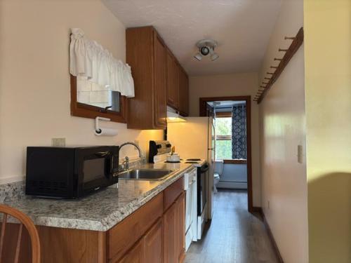 a kitchen with a sink and a microwave at Watership Inn in Provincetown