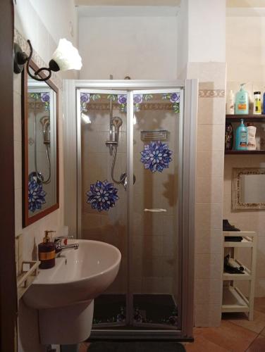 a bathroom with a shower and a sink at B&b del bosco e del lago Elimar in Lecco
