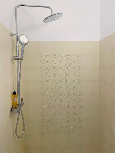 a shower with a shower head in a bathroom at Cosmogama House in Évora