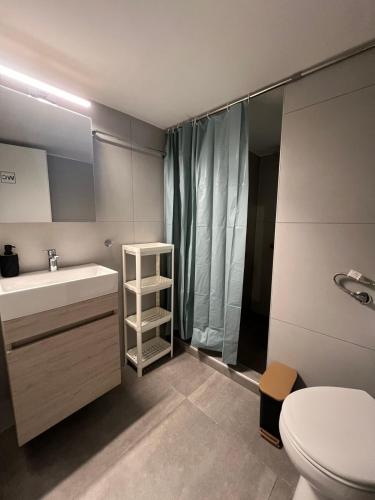 a small bathroom with a toilet and a sink at Sfiggos 54 Guest House in Athens