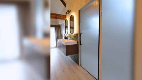 a bathroom with a sink and a mirror at Stay at Gouwzee in Monnickendam