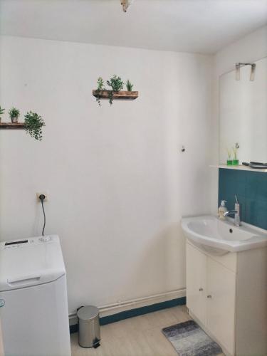 a white bathroom with a sink and a toilet at Maison de charme solognote in Neung-sur-Beuvron