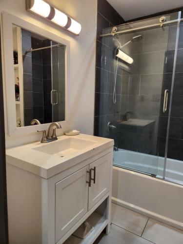 a bathroom with a sink and a shower at Villa Nemesio & Linsday 2 in Atlanta