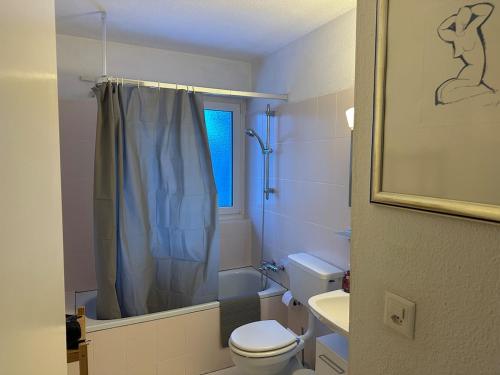 a bathroom with a toilet and a shower and a sink at TheCrown in Kilchberg