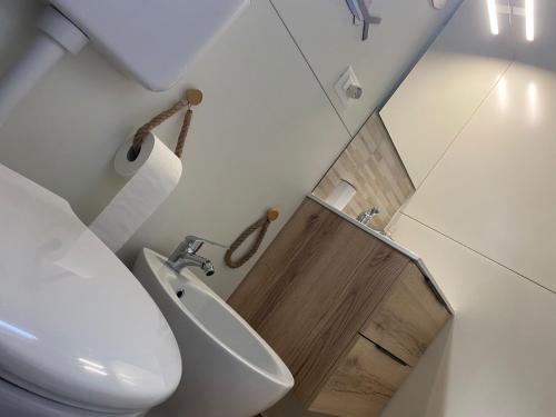 a bathroom with a toilet and a toilet paper roll at MH Oasi in Stazione di Albinia