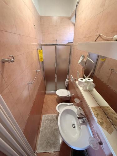a bathroom with a sink and a toilet at Albergo Roma in Gattico
