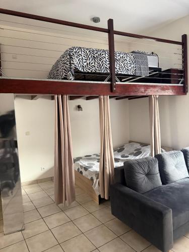 a living room with a bunk bed and a couch at Studio Cardinal in Renage