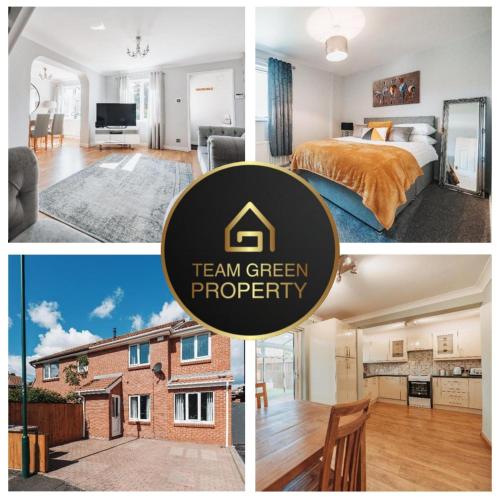 a collage of photos of a bedroom and a house at Stylish spacious home in Redcar in Redcar