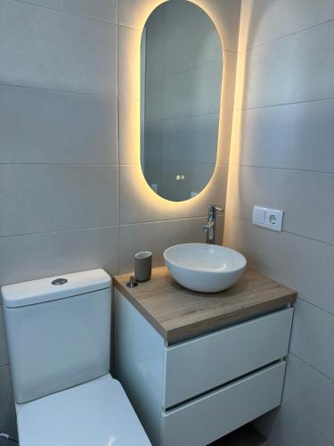 a bathroom with a sink and a mirror at Chalet Chiclana in Chiclana de la Frontera
