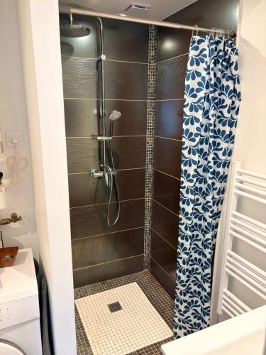 a shower with a glass door in a bathroom at Studio 2 - Loc Conciergerie in Trappes