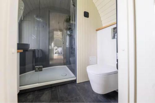 a bathroom with a bath tub and a toilet at Boath Cabin in Auldearn