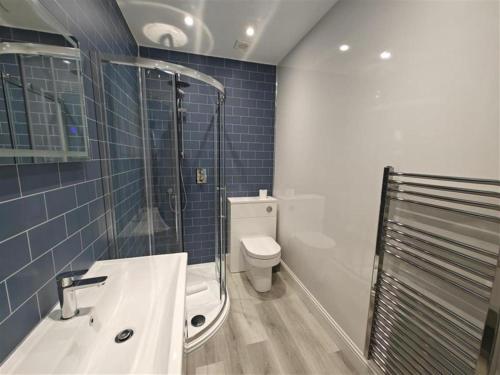 a bathroom with a toilet and a sink and a shower at 1 Bed in Isle Of Arran oc-96463 in Dougarie