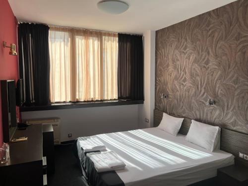 a bedroom with a bed and a window at Hotel Dunav in Vidin