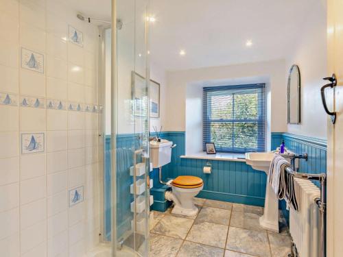 a bathroom with a shower and a toilet and a sink at 4 Bed in Chathill oc-93702 in Ellingham