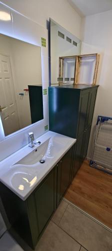 a bathroom with a sink and a mirror at Clonakilty Holiday Home in Clonakilty
