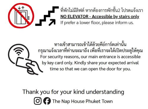 a sign with a hand holding a phone at The Nap House Phuket Town in Phuket