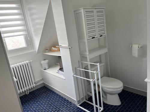 a white bathroom with a toilet and a window at Au Vingt Neuf in Loches