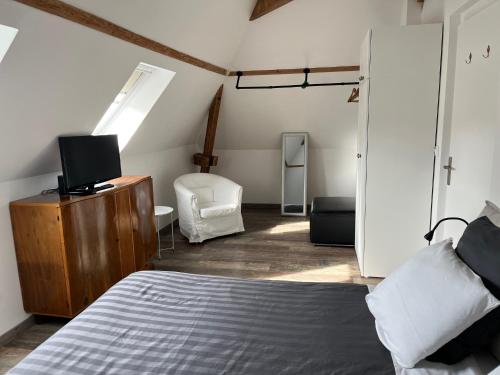 a bedroom with a bed and a tv on a dresser at Au Vingt Neuf in Loches