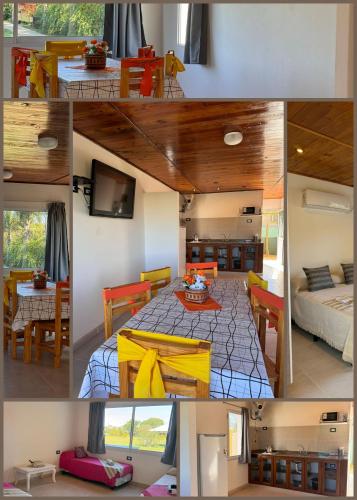 a collage of photos of a bedroom and a living room at Cabañas La Soñada in Chajarí