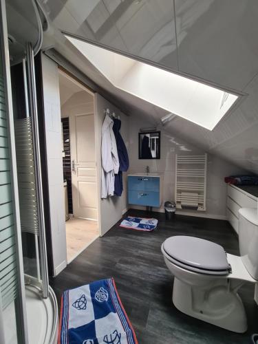 Gale'o Loft في كايو سور مير: حمام به مرحاض أبيض وحوض غسيل