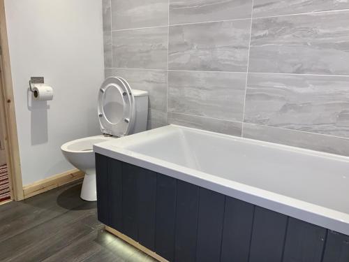 a bathroom with a bath tub and a toilet at The Waterfront Lodges in Coventry