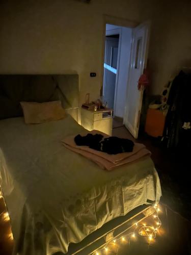 a bedroom with a bed with lights on it at Baraka in Cairo