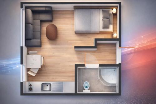 a floor plan of a small apartment with a room at Anykščiai Center Apartment in Anykščiai