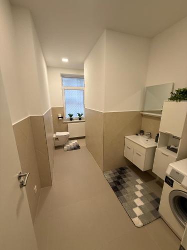 a small bathroom with a sink and a toilet at Andoniev in Salzelmen